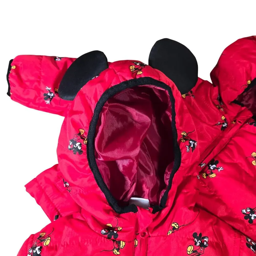 Twin Disney Junior Mickey Mouse Hooded Ear Puffer Jacket 2T Girl's Red New!!!